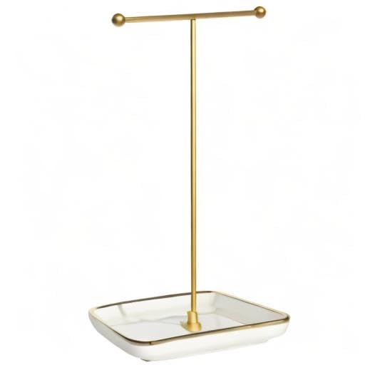 VROOMIUM Necklace Holder- Ceramic Base 1ft Height Jewelry Organizer Stand, Aesthetic Jewelry Hanger Display for Necklaces, Bracelets, Rings, Exhibidor de Collares-Classic White - color: Sq. Lux White