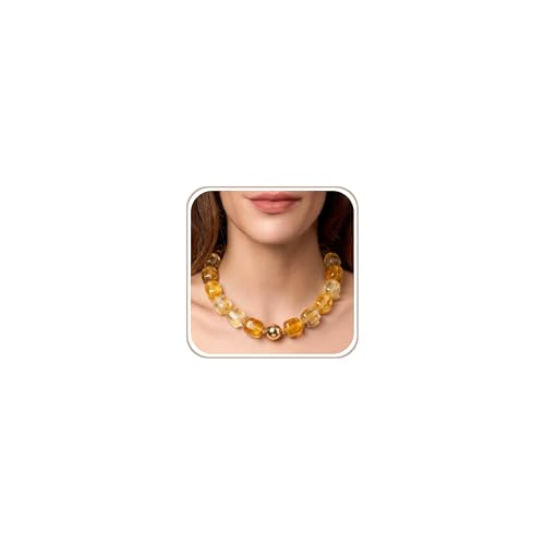 Chunky Necklaces for Women, Trendy Colorful Square Acrylic Resin Beads Statement Choker Necklace, Lightweight Boho Summer Beach Vacation Jewelry - color: Citrine color