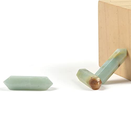 Amazonite 32mm Natural Gemstone Hexagonal Wand Jewelry Making Crystal Pointed Chakra Reiki Healing Beads 2mm Hole Drilled(Pack of 10) - color: Amazonite