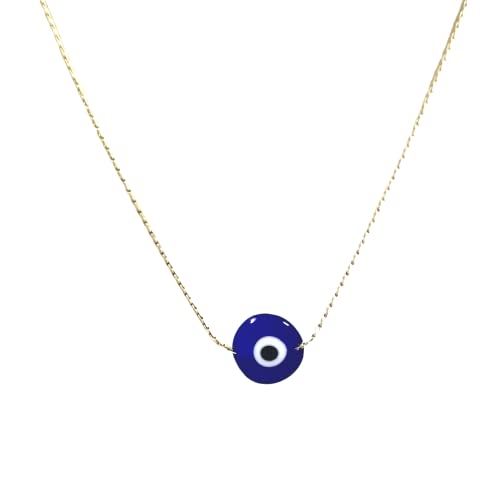 10mm Handmade Lampwork Glass Dark Blue Evil Eye Bead with Real 14kt Gold Filled Fine 0.6mm Chain NECKLACE. Made to your size. - size: 24" 60cm
