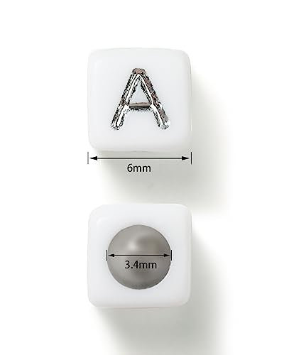 Deinduser 1064 Pcs Silver Letter Beads - White Square Alphabet Beads for Bracelets and Jewelry Making - Acrylic With Silver Inked Letters - color: White beads with Silver inked letter, size: Square 6*6mm