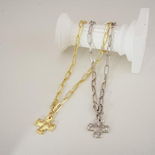 Bheop Chunky Cross Necklace for Women Trendy 14K Gold Silver Layered Statement Cross Pendant Charm Necklace Waterproof Paperclip Herringbone Snake Choker Chain Christian Jewelry Set Gift Non Tarnish - style: SL-2PCS/0.8 inch Cross+Herringbone Necklace