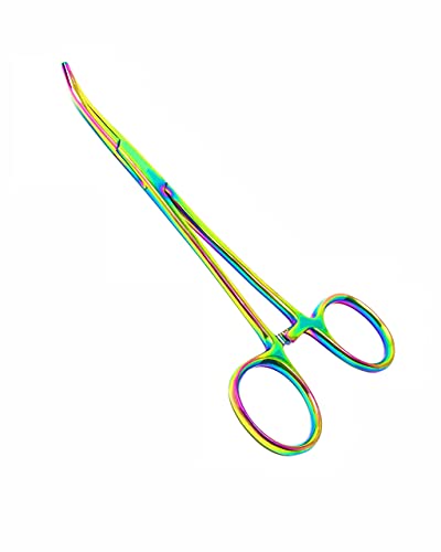 Kelly Hemostat Forceps 5.5" Curved German Stainless Steel with Multi Color Rainbow Plasma Titanium Coating by Artzone - size: 5.5 in., style: Curved