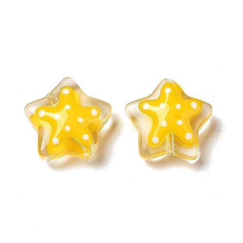 DanLingJewelry 30Pcs Yellow Star Beads with Dot Pattern Shiny Glass Star Beads for Jewelry Making DIY Craft - color: 30pcs -star