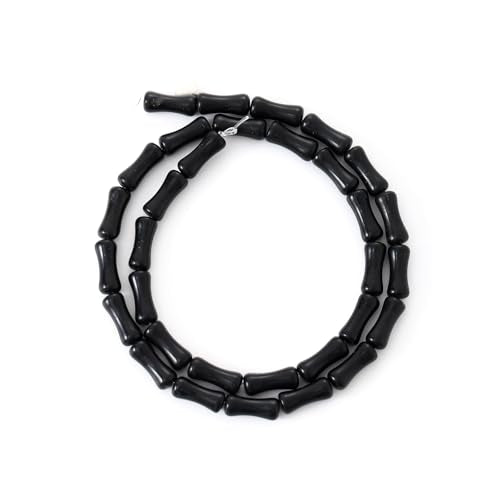 5x12mm Natural Black Agate Stone Bamboo Shape Gem Healing Energy Loose Spacer Beads for DIY Necklace Bracelet Earring - color: Black Agate