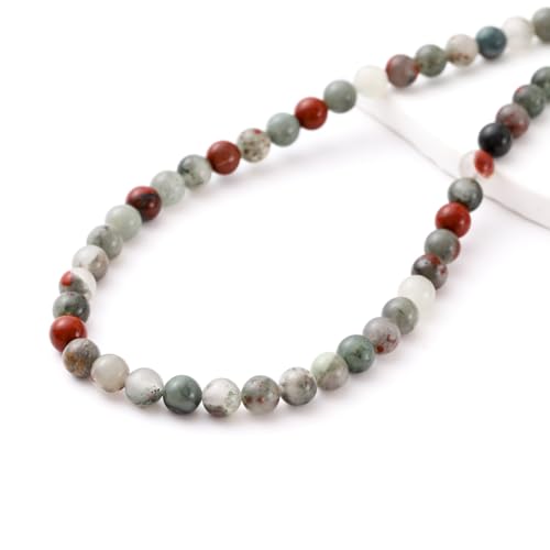 6mm 60pcs DIY Natural African Blood Stone Beads Round Healing Crystal Gemstone Loose Beads for Jewelry Making Handmade Bracelet Necklace - color: African Blood, size: 6mm