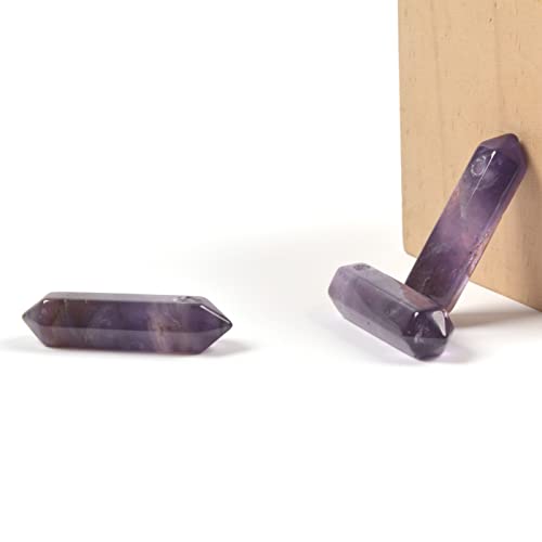 Amethyst 32mm Natural Gemstone Hexagonal Wand Jewelry Making Crystal Pointed Chakra Reiki Healing Beads 2mm Hole Drilled(Pack of 10) - color: Amethyst