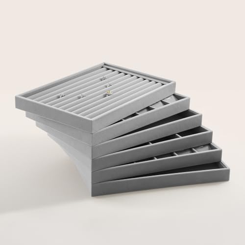 Jewlery Tray, Velvet Jewelry Display,Premium Flat Catch All Trays,Luxury Mens Valet Tray,Grey Jewelry Drawer Organizer - color: Grey, size: Flat Tray