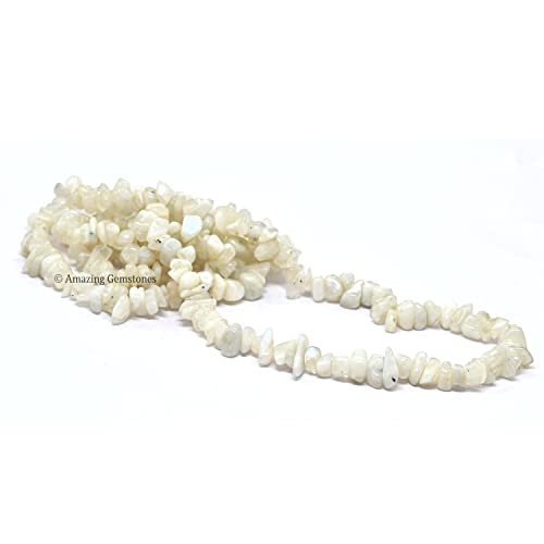 Rainbow Moonstone Pre Drilled Crystal Crushed Chips Beads for Bracelets Making, DIY Handmade Natural Healing Crystals (25 Inch Strand) - color: Rainbow Moonstone