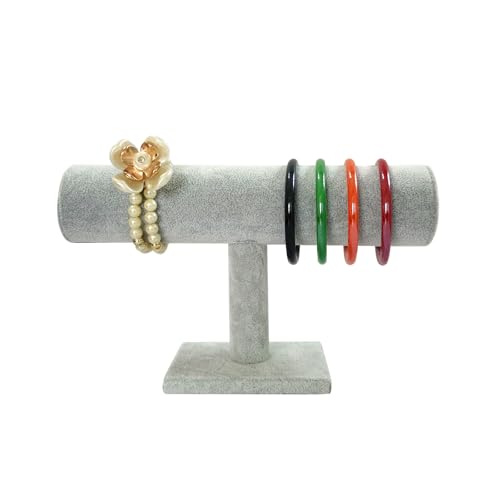 Jewelry Organizer Stand for Women - T-Bar Bracelet, Watch & Hair Tie Storage Display Rack with Travel-Friendly Design(Grey Velvet) - color: Grey Velvet