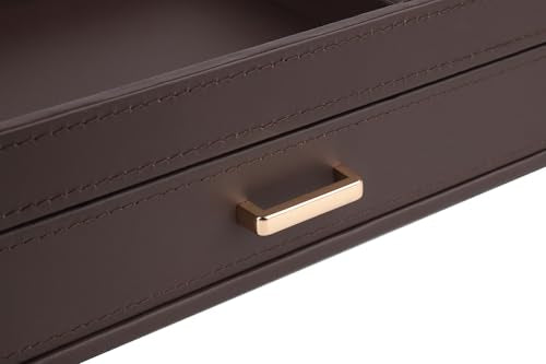 HofferRuffer Valet Jewelry Tray Organizer with Drawer, Faux Leather Storage Catchall Box Phone Charging Station Tray with Dresser Nightstand Desktop Drawer Organizer (Dark Brown) - color: Dark Brown