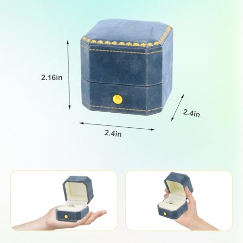 Jewelry Ring Box Small Travel Jewelry Box, Velvet Wedding Ring Box for Business, Engagement, Wedding, Bridesmaid and Mother's Day - Lake blue - color: Ring Box-Lake blue
