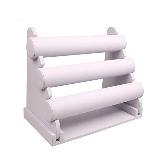 ChezMax Triple Tier Jewery Display Removable Bracelet Holder Jewelry Stand Necklace Stand Jewelry Towers and Watch Holder for Home Organization - color: A- White PU Leather