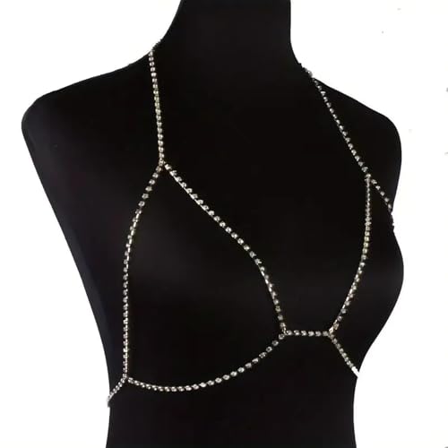 14K Gold Plated Body Chains for Women, Sexy Layered Belly Waist Chain Crossover Bikini Bra Chain, Summer Beach Rhinestone Body Jewelry - style: Silver Rhinestones2