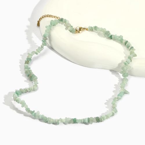 Raw Crystal Necklaces for Women 5-8mm Handmade Natural Stone Necklace Beaded Choker Necklace Healing Crystal Necklace Gemstone Necklace Raw Crystal Beaded Necklace for Her - style: Jade