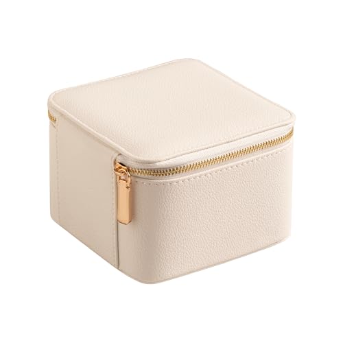 Frebeauty Small Travel Jewelry Box with 6 Pouch Bags, Portable Mini Jewelry Storage, 3.35 x 4.9 x 4.8 Inches, Gift Idea for Women Girls (Beige) - color: Beige