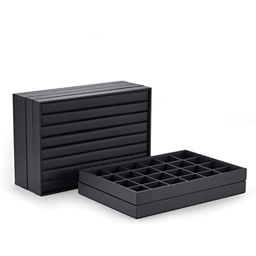 Oirlv Stackable Jewelry Organizer Tray Premium Leather 24 Grid Jewelry Drawer Organizer Dresser Tabletop Trinket Earring Ring Storage - style: P01703