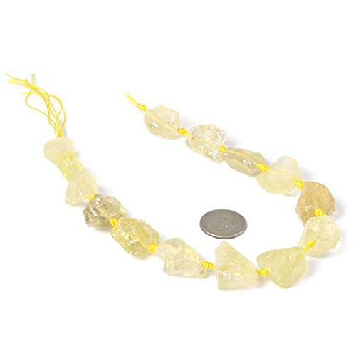 Natural Lemon Quartz Crystal Nugget Raw Graduated Beads Strand 2mm Hole Drilled - color: Lemon Quartz