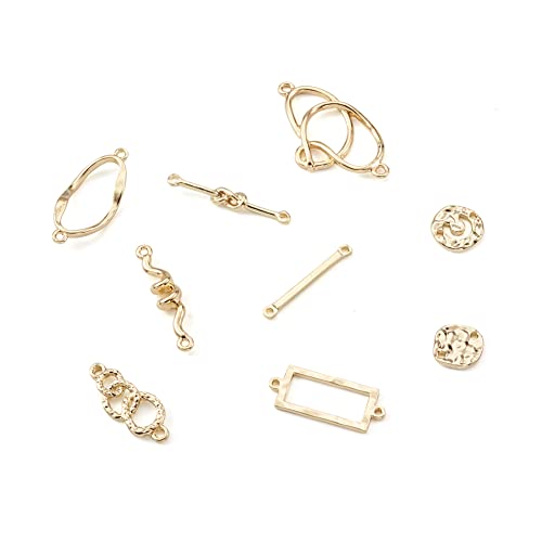 FASHEWELRY Golden Bow Connector Charms Bulk, Christmas Bowknot Link Charms, Infinity Links Geometric Hollow Bezel Pendants for Earring Bracelet Necklace Keychains Jewelry Making - color: 9 Styles Links Charms