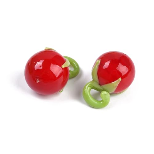 DanLingJewelry 7Pcs Glass Tomato Beads Charms Handmade Lampwork Fruit Pendants Red Tomato Glass Charms for Jewelry Making DIY