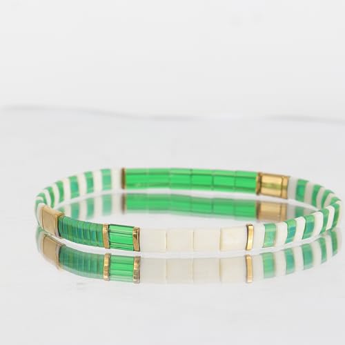 Tila Beaded Stretch Strand Bracelets for Women, Cute Boho Stackable Handmade Colorful Mixed Flat Square Beads Elastic Beach Surfer Bracelet Trendy Jewelry Friend Gift - color: 0901K
