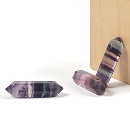 Rainbow Fluorite 32mm Natural Gemstone Hexagonal Wand Jewelry Making Crystal Pointed Chakra Reiki Healing Beads 2mm Hole Drilled(Pack of 10) - color: Rainbow Fluorite