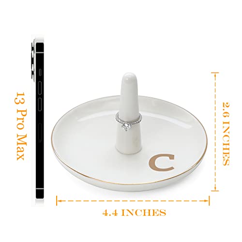 HOME SMILE Initials Ring Holder Jewery Tray with personalized C-Monogrammed Engagement Gifts for Friends,Birthday Mother's Day Christmas Gifts for Women,Ceramic White - style: C