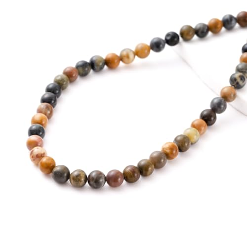 6mm 60pcs DIY Natural Petrified Wood Stone Beads Round Healing Crystal Gemstone Loose Beads for Jewelry Making Handmade Bracelet Necklace - color: Petrified Wood, size: 6mm
