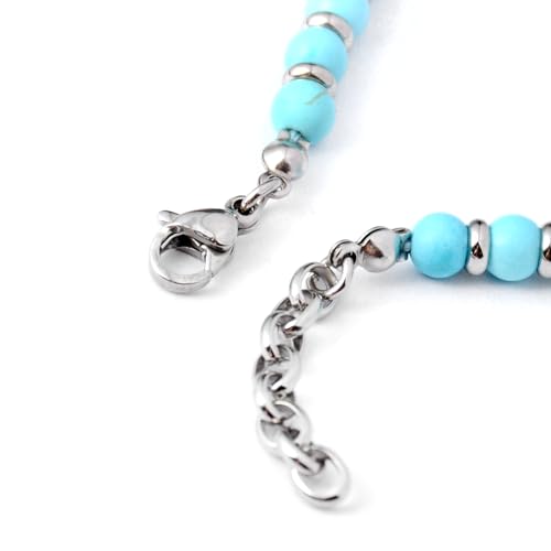 Ganbatte Handmade Beaded Bracelet, Natural Stone and Silver Stainless Steel, Boho Style Women's Jewelry - color: Turquoise