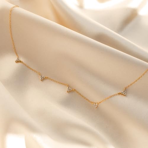 Mothers Day Gifts - Dainty Silver Gold Necklaces for Women Cute Station Choker Simulated Diamond Necklace Simple Layering CZ Necklace Trendy Jewelry Gifts - color: Gold, style: 5pcs Flower-Shaped CZ