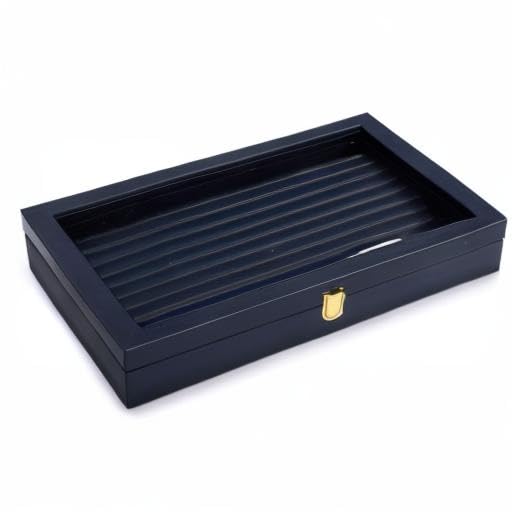 Oirlv Premium Blue Leather Rings Earrings Organizer Tray with Clear Lid Jewelry Display Box with Acrylic Lid Stackable Jewelry Box Drawer Inserts - color: Blue, size: 10 Slot