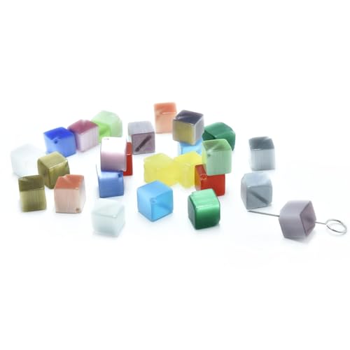 26pcs 10mm Mixed Colors Cat's Eye Diagonal Cube Stone Loose Gemstone Beads Semi-Precious Craft Supplies for DIY Jewelry Making - color: DiagonalCube10mm Mixed Colors