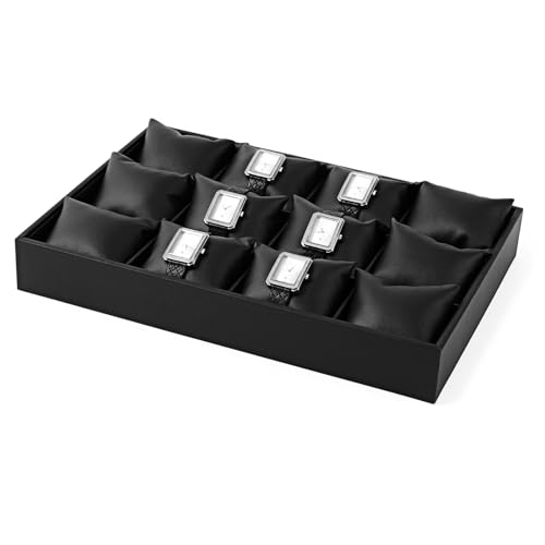 Oirlv Black Premium Leather 12 Grid Jewelry Insert Watch Tray With Removable Pillow Bracelet Bangle Storage Organizer Tray - style: P01709