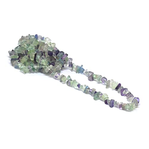 Multi Fluorite Pre Drilled Natural Crystals Crushed Chips Beads for Jewelry Making, DIY Handmade Healing Crystals (25 Inch Strand) - color: Multi Fluorite
