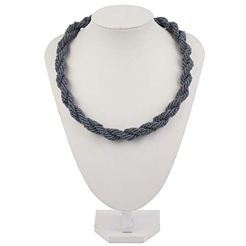 Bocar Fashion Seed Beads Statement Collar Necklace for Women (NK-10408) - color: Deep grey