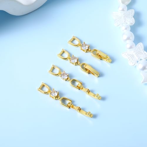 Mabor 4Pcs Gold Necklace Extender Brass Necklace Extensions Zircon Foldover Extension Jewelry Clasps for Bracelet Anklet Fold Over Bracelet Extender Clasp for DIY Crafts