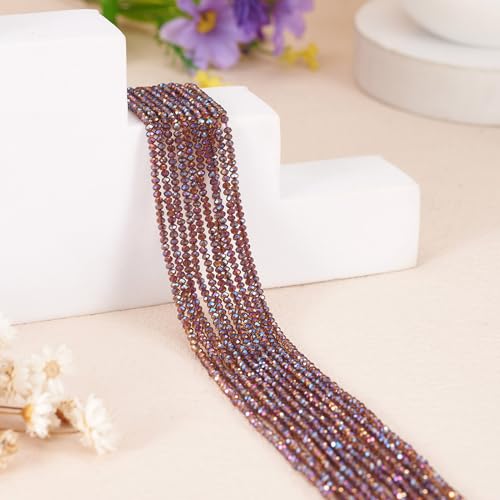 FASHEWELRY 10 Strands Briolette Crystal Glass Beads 2mm Rondelle Faceted Glass Spacer Beads Full Rainbow Plated for Necklace Bracelet Jewelry Making (Dark Slate Blue) - color: Dark Slate Blue, size: 2mm