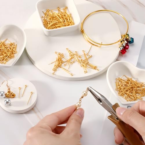 Junkin 1400 Pcs Eye Pins Mix Jewelry Findings 0.63 * 0.79 * 1.18 in Open Eye Head Pins Findings for Jewelry Making DIY Necklace Bracelets(Retro Gold) - color: Gold