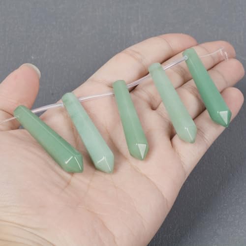 Justinstones 50mm Natural Green Aventurine Hexagonal Wand Jewelry Making Crystal Pointed Chakra Reiki Healing Beads 2mm Hole Drilled(Pack of 5) - color: Green Aventurine