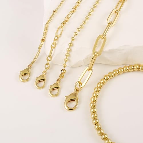 Waterproof Gold Chain Bracelet For Women Non Tarnish,14K Gold Plated Link Dainty Bracelets Stake Layered Bracelet Set Hypoallergen Gold Jewelry - color: Style-4