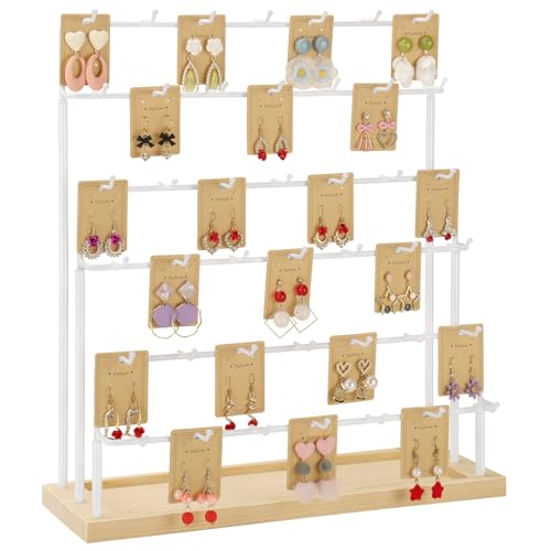 Earring Display for Vendors 6 Tier 42 Hooks Wood Earring Display Rack Holder for Earings Necklaces Rings Bracelets Keychains (White) - color: White