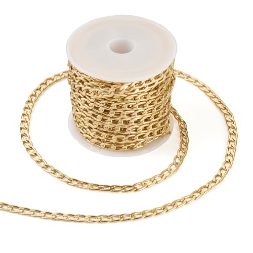 Craftdady 16.4 ft Golden Aluminium Curb Chain 7x4mm Twisted Metal Chain Oval Cross Unwelded Small Chain for Crafts DIY Necklace Bracelet Jewelry Making Supplies - color: Golden,7x4mm