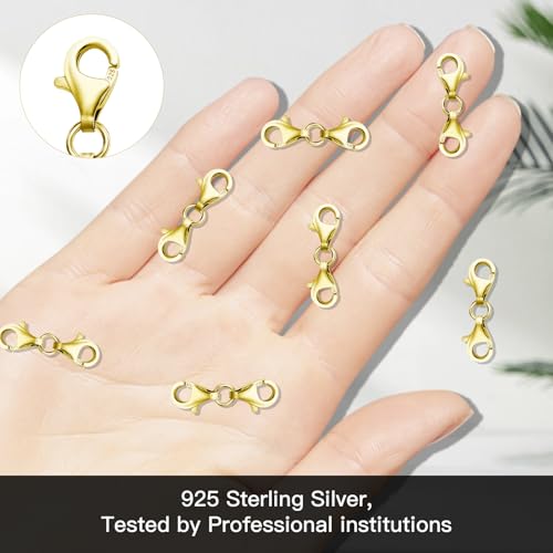 2 Pcs 925 Sterling Silver Double End Design Lobster Clasp 9MM Chain Extender Double Claw Connector Extension Clasps for Bracelet Jewelry Making Necklace Clasps and Closures (Gold and Silver)