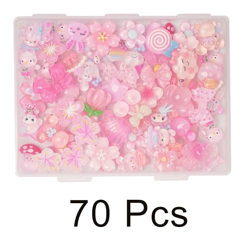 70 Pcs Resin Charms Slime Pink Charms Cute Embellishments Bulk Mixed Ornament Decorations Accessories