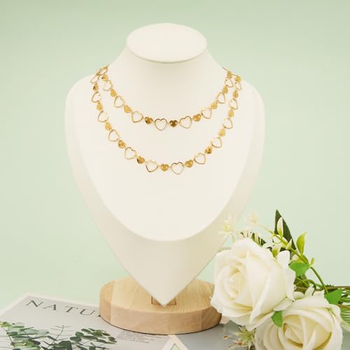 KYUNHOO 4 Meters Heart Chains for Jewelry Making Gold Plated Stainless Steel Chain Bulk on Spool for Women Make Crafts with Lobster Clasps Jump Rings - color: Heart Gold