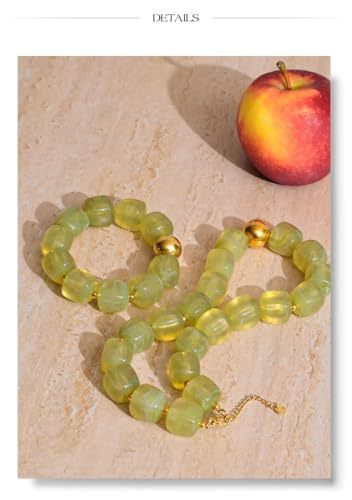 Mchic Colorful Beaded Choker Necklace for Women: Boho Large Square Acrylic Beaded Necklace Stainless Steel Adjustable Surfer Beach Strand Necklaces Summer Handmade Jewelry Gift for Women - color: Green