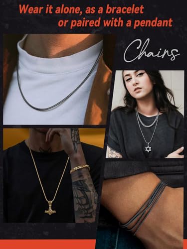 FaithHeart Stainless Steel Chains for Men, Silver/Black/14K Gold Plated Snake/Wheat/Box/Rope/Rolo Chain Necklace 16-30 Inches with Delicate Gift Box - color: 01. Snake Chain-Silver, size: Length 18 Inches