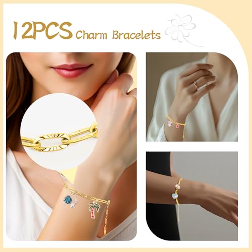 Wurosi 12PCS 18K Gold Plated Embossed Bracelet Chains 6.3Inch Gold Charm Bracelet Chains for Women DIY Jewelry Making - color: Bracelets 12 PCS Gold