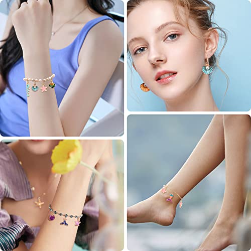 MARFOREVER 120 Pcs Ocean Themed Sea Charms for Jewelry Making, Assorted Gold Enamel Starfish Seashell Marine Pendants for Necklace Earring Bracelet Crafting Holiday Gifts for Women Mom Girls - style: Ocean