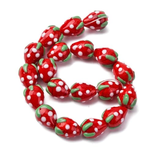 DanLingJewelry Approx 100Pcs Glass Red Strawberry Beads Handmade Bumpy Lampwork 3D Fruit Beads for Bracelets Necklaces Jewelry Making